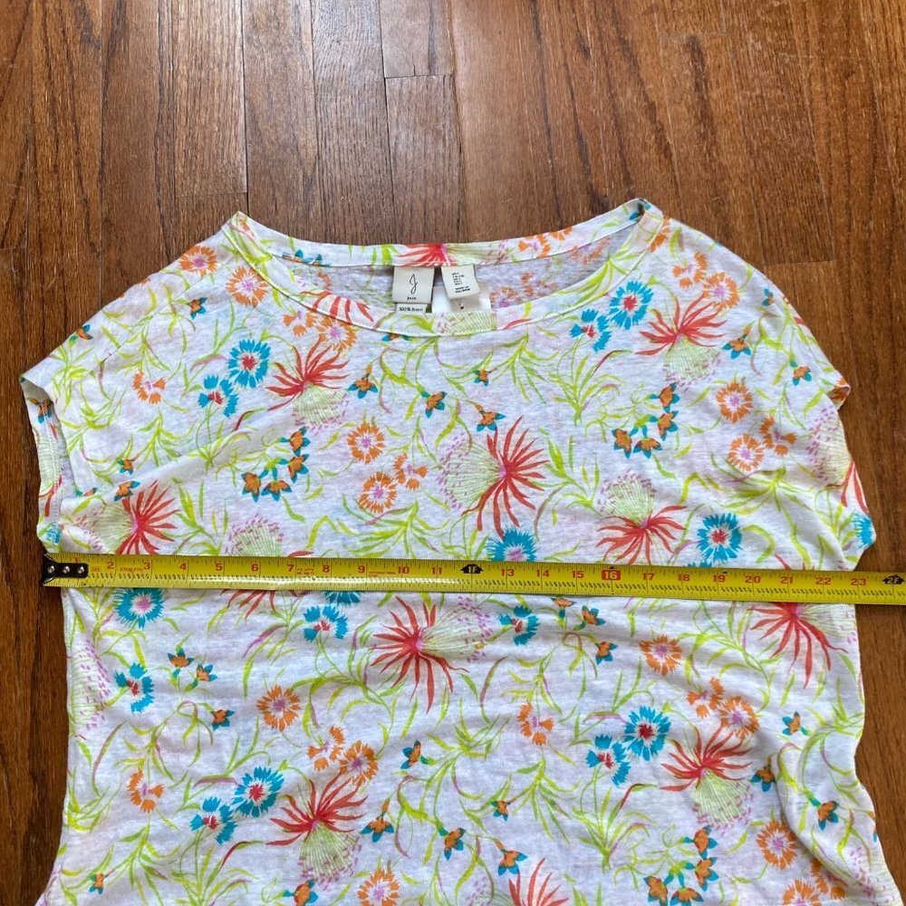 Joie Womens Top Size Large Linen Short Sleeve Tee Shirt Floral Lightweight New - Picture 8 of 12
